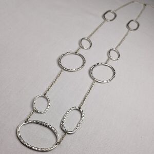 Long Silvertone Circle Necklace